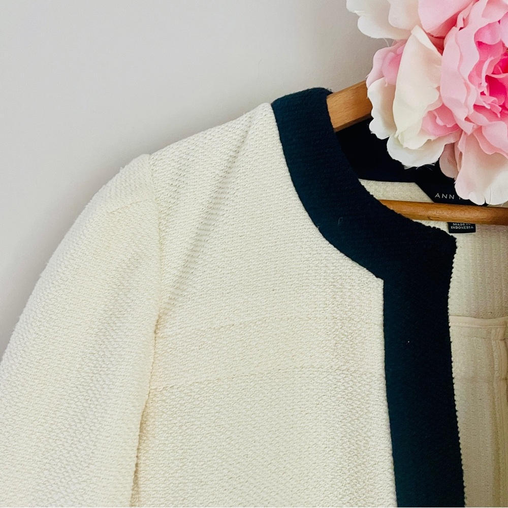 Ann Taylor Cream Black Trim Blazer XS Extra Small - Picture 4 of 8